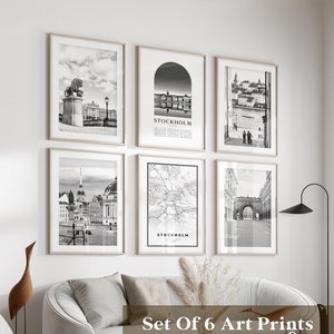 Art mural de la galerie Stockholm - Lot de 6, photos noir et blanc Stockholm, affiches Stockholm, estampes Stockholm, Suède