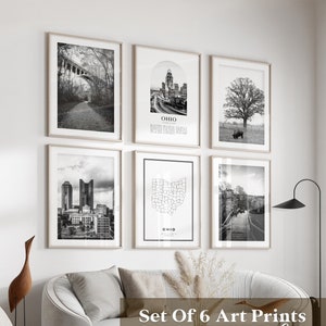 Ohio Gallery Wall Art - 6er-Set, Ohio Schwarz-Weiß-Foto, Ohio Poster, Ohio Prints, USA