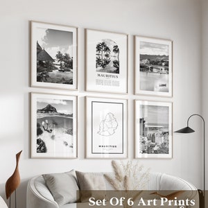 Galerie d'art mural de l'île Maurice - Lot de 6, photos noir et blanc de l'île Maurice, affiches de l'île Maurice, estampes de l'île Maurice, Afrique