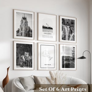 Arte mural de galería de Ontario: conjunto de 6 fotografías en blanco y negro de Ontario, carteles de Ontario, impresiones de Ontario, Canadá