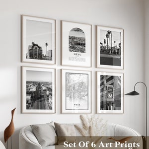 Art mural Mesa Gallery - Lot de 6, photos en noir et blanc Mesa, affiches Mesa, impressions Mesa, Arizona