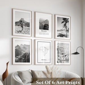 Art mural galerie Brésil - Lot de 6, photos noir et blanc Brésil, affiches Brésil, estampes Brésil, Amérique du Sud