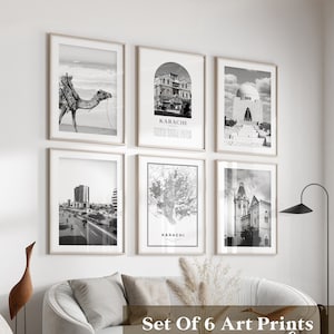 Karachi Gallery Wall Art - Set di 6, foto in bianco e nero di Karachi, poster di Karachi, stampe di Karachi, Pakistan