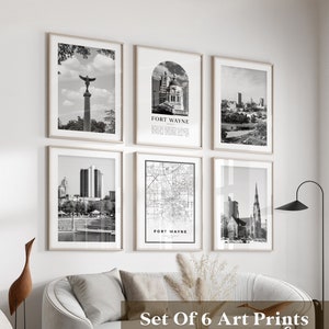 Fort Wayne Gallery Wall Art - Set di 6, foto in bianco e nero di Fort Wayne, poster di Fort Wayne, stampe di Fort Wayne, Indiana