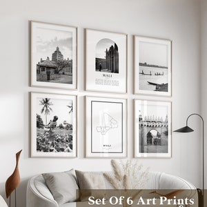 Mali Gallery Wall Art - 6er-Set, Mali Schwarzweißfoto, vMali Poster, Mali Prints, Afrika