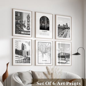 Tampa Gallery Wall Art - Set di 6, foto in bianco e nero di Tampa, poster di Tampa, stampe di Tampa, Florida