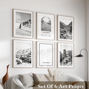 Andorra Gallery Wall Art - Set de 6, fotografía en blanco y negro de Andorra, pósteres de Andorra, impresiones de Andorra, Europa
