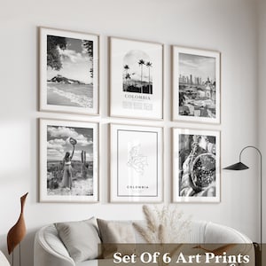 Kolumbien Gallery Wall Art - 6er-Set, Kolumbien Schwarzweißfoto, Kolumbien Poster, Kolumbien Prints, Südamerika