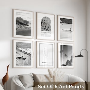Art mural de la galerie Bora Bora - Lot de 6, photos noir et blanc Bora Bora, affiches Bora Bora, estampes Bora Bora, Polynésie française
