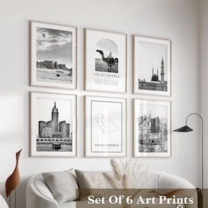 Saudi-Arabien Gallery Wall Art - 6er-Set, Saudi-Arabien Schwarzweißfoto, Saudi-Arabien Poster, Saudi-Arabien Drucke, Asien