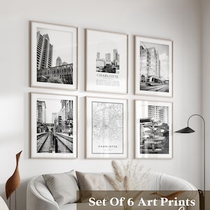 Charlotte Gallery Wall Art - Set of 6, Charlotte Black and White Photo, Charlotte Posters, Charlotte Prints, North Carolina