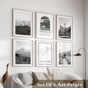 Neuseeland Gallery Wall Art - 6er-Set, Neuseeland Schwarz-Weiß-Foto, Neuseeland Poster, Neuseeland Prints, Ozeanien