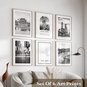 Art mural New York Gallery - Lot de 6, photos noir et blanc New York, affiches New York, estampes New York, États-Unis