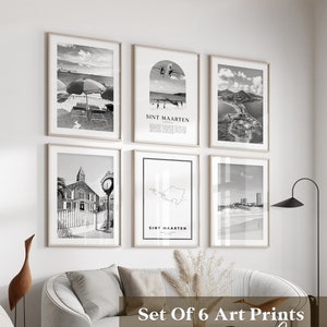 Art mural de la galerie de Sint Maarten - lot de 6, photos en noir et blanc de Sint Maarten, affiches de Sint Maarten, estampes de Sint Maarten, Caraïbes