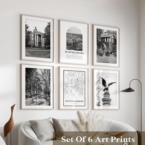 Arte mural de la galería de Murfreesboro: juego de 6, fotografía en blanco y negro de Murfreesboro, carteles de Murfreesboro, impresiones de Murfreesboro, Tennessee
