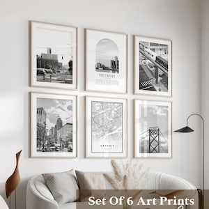 Art mural Detroit Gallery - lot de 6, photos noir et blanc Detroit, affiches Detroit, estampes Detroit, Michigan