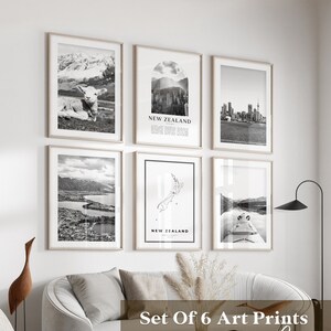 Neuseeland Gallery Wall Art - 6er-Set, Neuseeland Schwarz-Weiß-Foto, Neuseeland Poster, Neuseeland Prints, Ozeanien