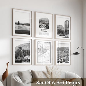 Moreno Valley Gallery Wall Art - Set van 6, Moreno Valley zwart-witfoto, Moreno Valley posters, Moreno Valley prints, Californië
