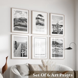St. Kitts und Nevis Galerie Wand Kunst - 6er Set, St. Kitts und Nevis Schwarz Weiß Foto, St. Kitts und Nevis Poster, Karibik