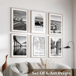 Chesapice Gallery Wall Art - 6er-Set, Chesahead Schwarzweißfoto, Chesapice Poster, Chesapice Prints, Virginia