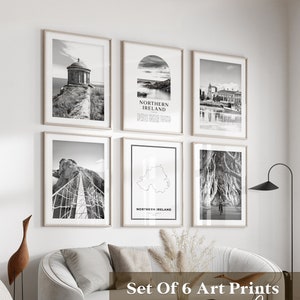 Art mural galerie Irlande du Nord - Lot de 6, photos noir et blanc Irlande du Nord, posters Irlande du Nord, Irlande du Nord, Europe