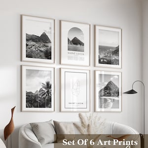 Art mural galerie Sainte-Lucie - lot de 6, photo noir et blanc Sainte-Lucie, affiches Sainte-Lucie, estampes Sainte-Lucie, Caraïbes