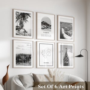 Arte mural de la galería de Gabón: conjunto de 6 fotografías en blanco y negro de Gabón, carteles de Gabón, impresiones de Gabón, África