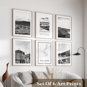 Wellington Gallery Wall Art - 6er Set, Wellington Schwarzweißfoto, Wellington Posters, Wellington Prints, Neuseeland