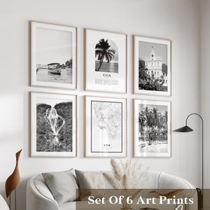 Art mural de la galerie Goa - Lot de 6, photos noir et blanc Goa, posters Goa, gravures Goa, Inde