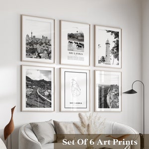 Sri Lanka Gallery Wall Art - Lot de 6, photos noir et blanc Sri Lanka, affiches Sri Lanka, estampes Sri Lanka, Asie