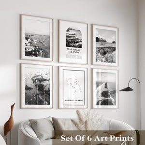 Arte mural de galería de las Islas Marshall: juego de 6, fotografía en blanco y negro de las Islas Marshall, carteles de las Islas Marshall, impresiones de las Islas Marshall, Oceanía
