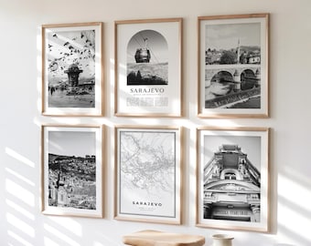 Sarajevo Gallery Wall Art - Set of 6, Sarajevo Black and White Photo, Sarajevo Posters, Sarajevo Print Collection, Bosnia and Herzegovina