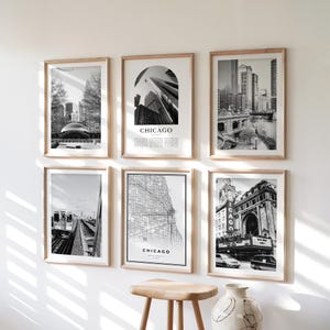 Chicago Gallery Wall Art - Set of 6, Chicago Black and White Photo, Chicago Posters, Chicago Print Collection, Illinois