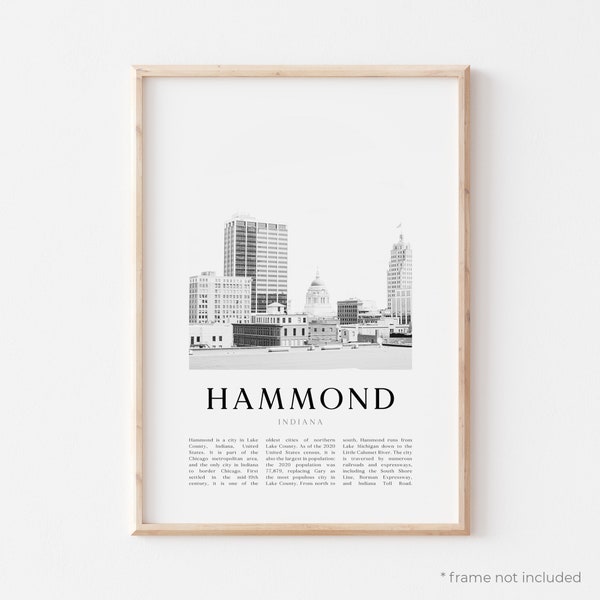 Hammond Art Print, Hammond Poster, Hammond Photo, Hammond Wall Art, Hammond Black and White, Indiana | US410M