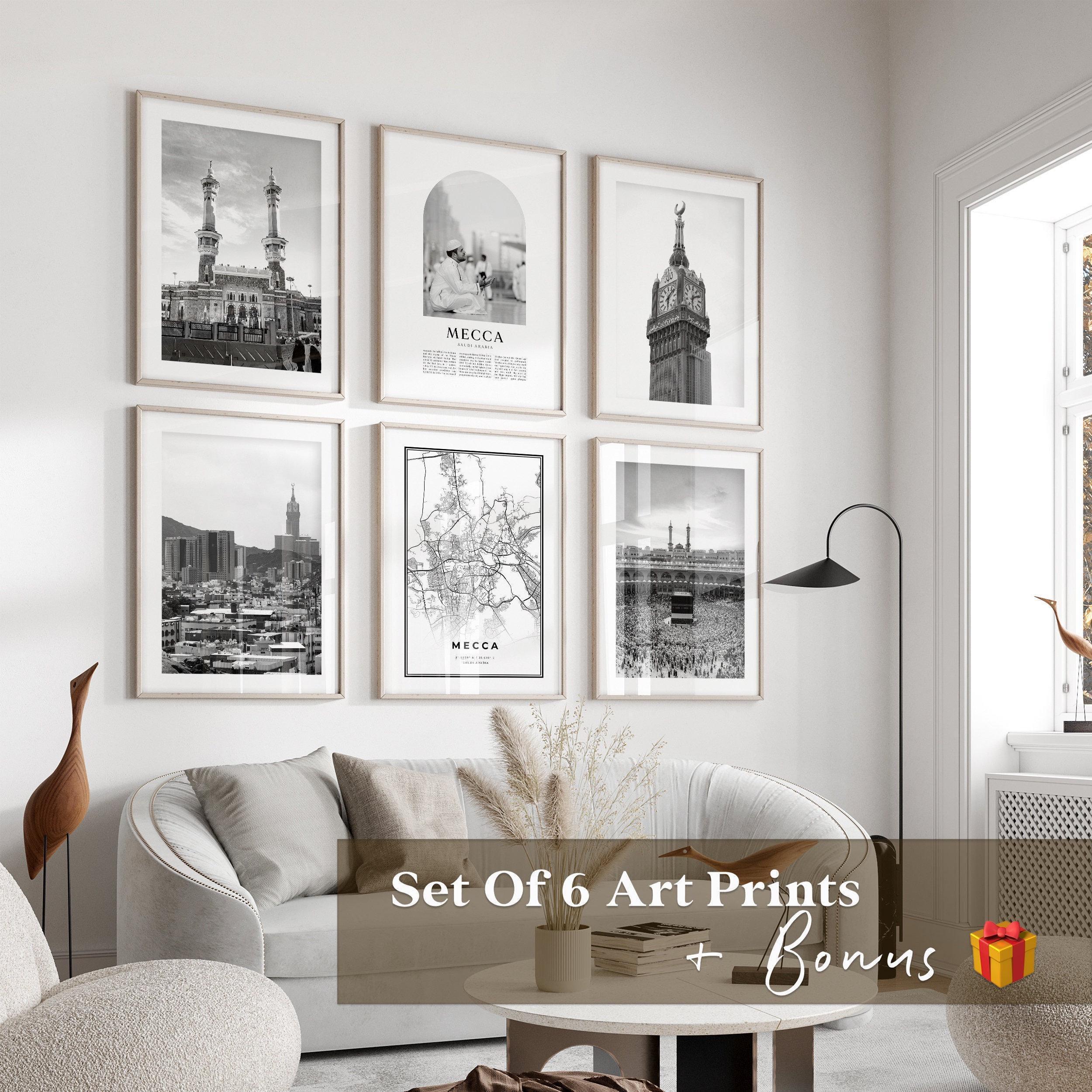Mecca Gallery Wall Art - Set of 6, Mecca Black and White Photo, Mecca Posters, Mecca Prints, Saudi Arabia