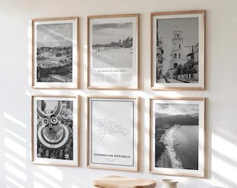 Dominican Republic Vintage Gallery Wall Art - Set of 6, Black and White Retro Photo, Dominican Posters, Caribbean Boho Print Collection