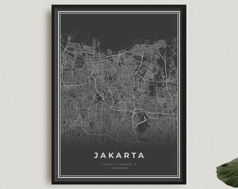 Jakarta Carte imprimable, Jakarta Carte noire, Jakarta Dark Map Imprimable, Indonésie, Home Office Decor, Housewarming Birthday Gift | BW102dig BW102dig