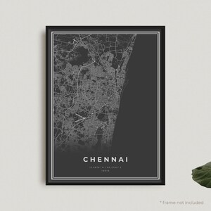 Chennai Map Print, Chennai Black Map Poster, Chennai Dark Map Poster, India, Modern Home Office Decor, Housewarming Birthday Gift | BW130