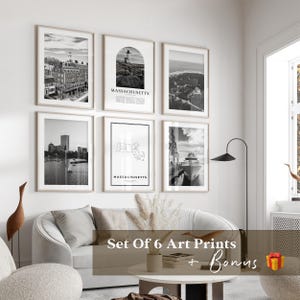 Massachusetts Gallery Wall Art - Set of 6, Massachusetts Black and White Photo, Massachusetts Posters, Massachusetts Prints, USA