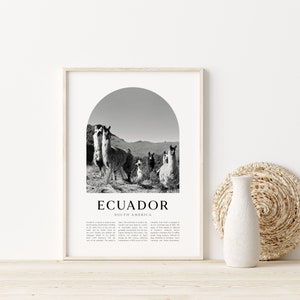 Impresión artística de Ecuador, póster de Ecuador, fotografía de Ecuador, arte mural de Ecuador, Ecuador en blanco y negro, Sudamérica / SA56M