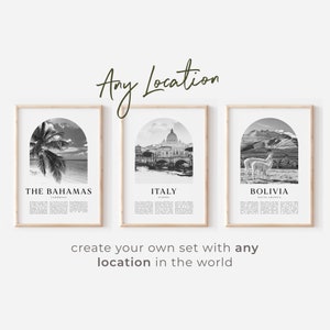 Set of Travel Posters - CHOOSE ANY LOCATION, Travel Art Prints, Boho Gallery Wall, Destinations Set, Cities Landmarks Holidays | CU05