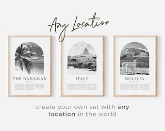 Set of Travel Modern Posters - CHOOSE ANY LOCATION, Travel Art Prints, Boho Gallery Wall, Destinations Set, City Landmarks Holidays Keepsake