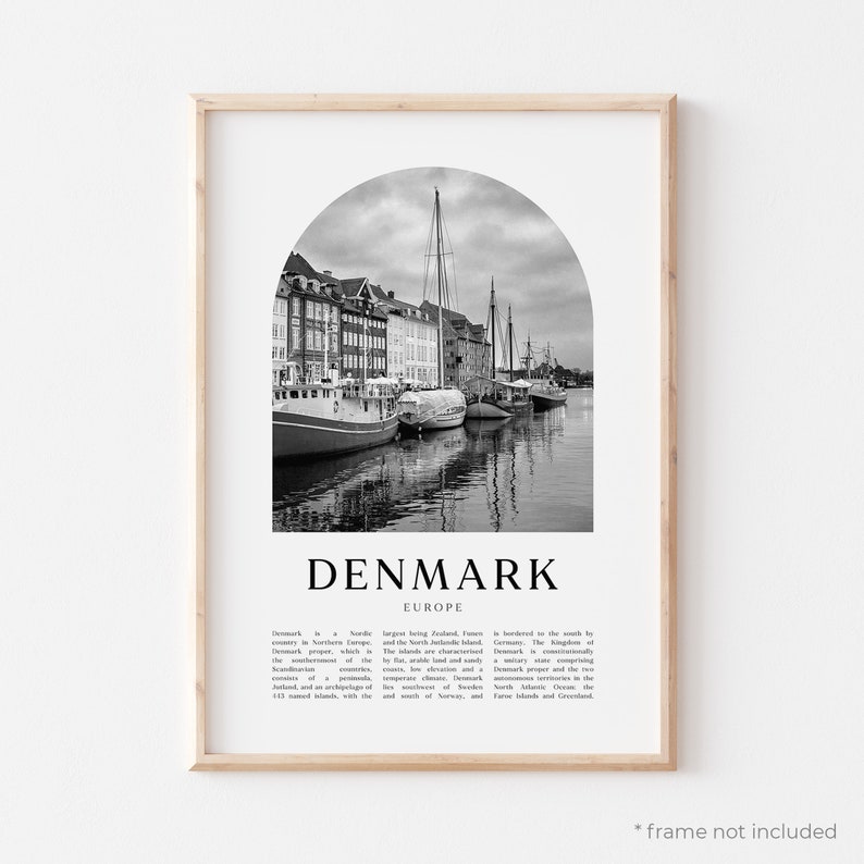 Denmark Art Print, Denmark Poster, Denmark Photo, Denmark Wall Art, Denmark Black and White, Europe EU25M image 1