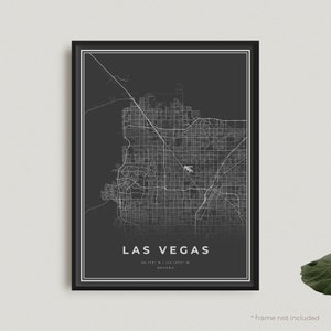 Impression de carte de Las Vegas, affiche de carte noire de Las Vegas, affiche de carte sombre de Las Vegas, Nevada, décoration de bureau à domicile, cadeau d'anniversaire de pendaison de crémaillère | BU30+