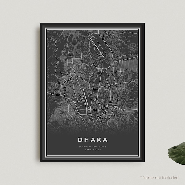 Dhaka Map Print, Dhaka Black Map Poster, Dhaka Dark Map Poster, Bangladesh, Modern Home Office Decor, Housewarming Birthday Gift | BW131