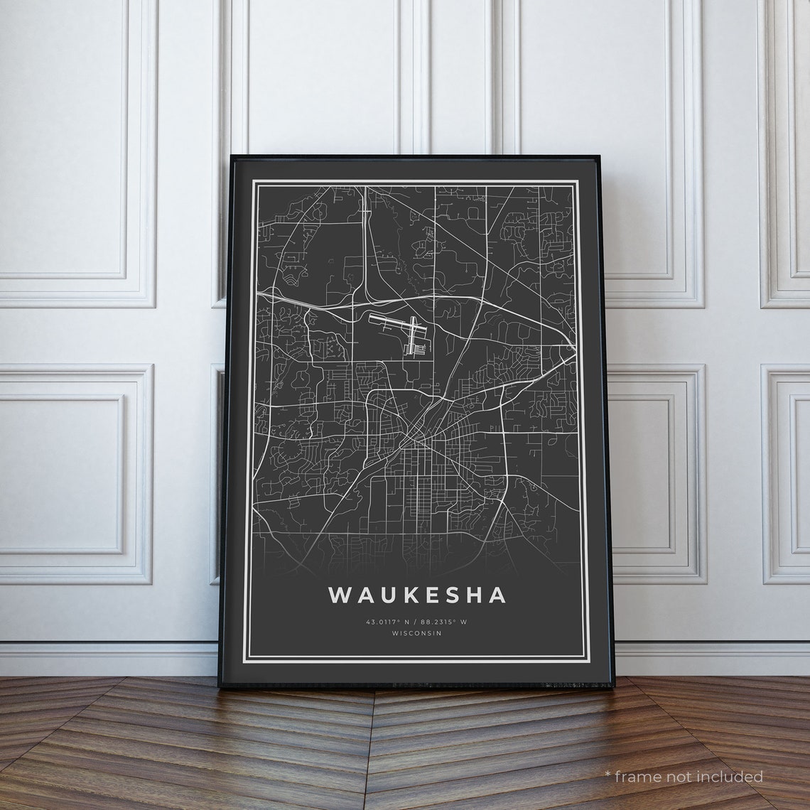Waukesha Map Print Waukesha Black Map Poster Waukesha Dark Etsy UK