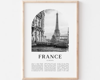 France Art Print, France Poster, France Photo, France Wall Art, France Black and White, Europe | EU34M