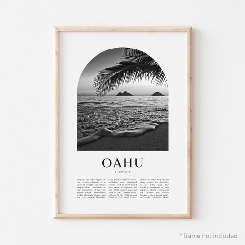 Oahu Print Black and White Oahu Wall Art Oahu Poster - Etsy