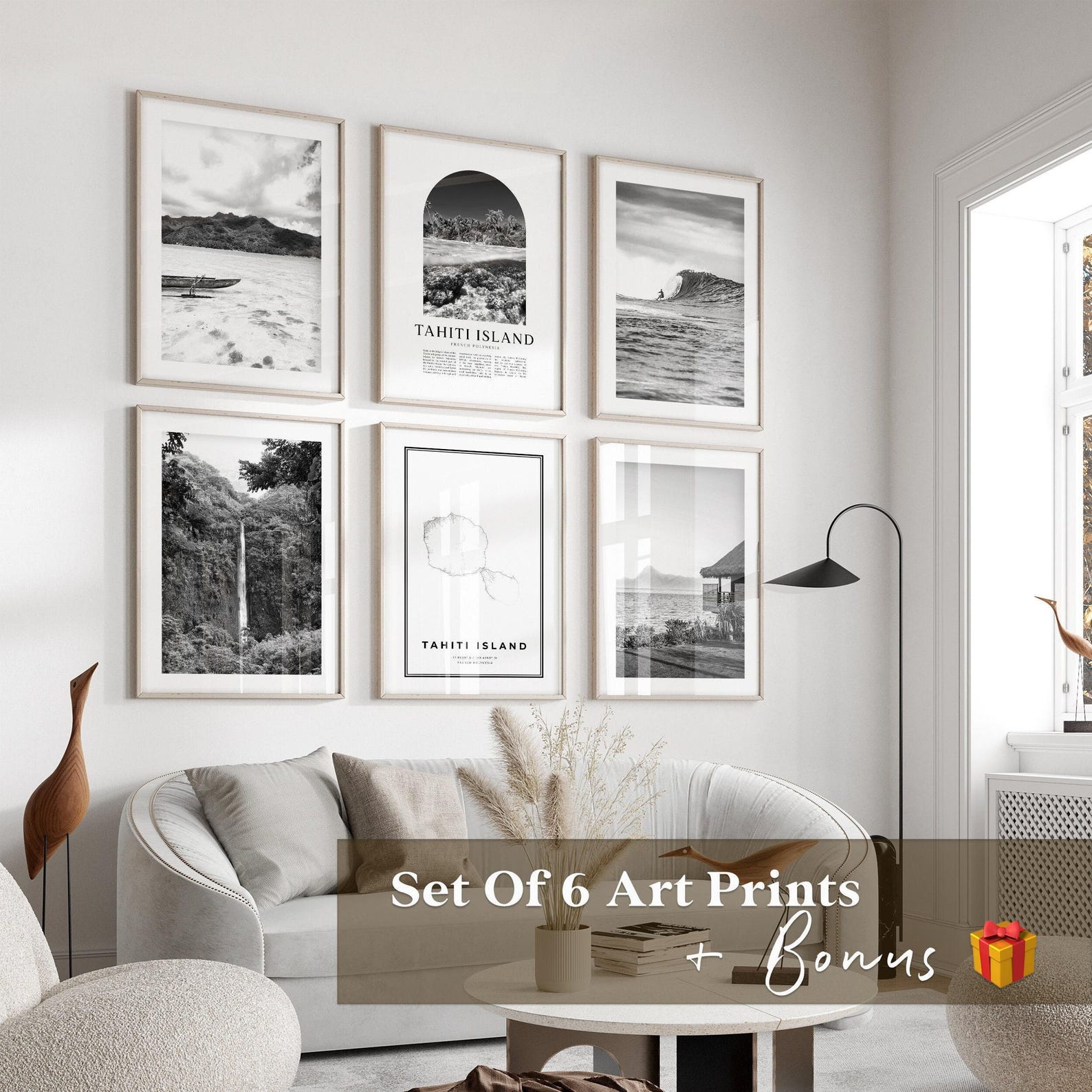 Tahiti Island Gallery Wall Art - Set of 6, Tahiti Island Black and White Photo, Tahiti Island Posters, Tahiti Island Prints,French Polynesia