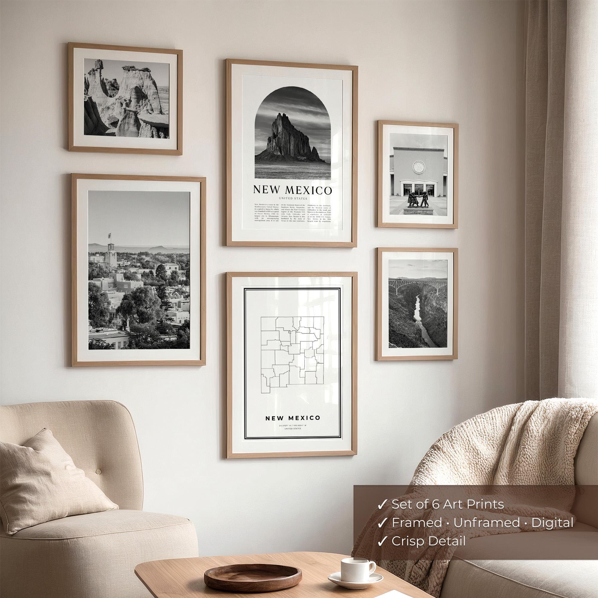 New Mexico Gallery Wall Art - Set of 6, New Mexico Black and White